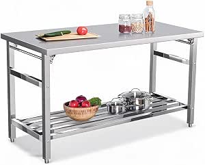 Garvee 60x24 NSF Stainless Steel Folding Table, Heavy Duty 500lbs