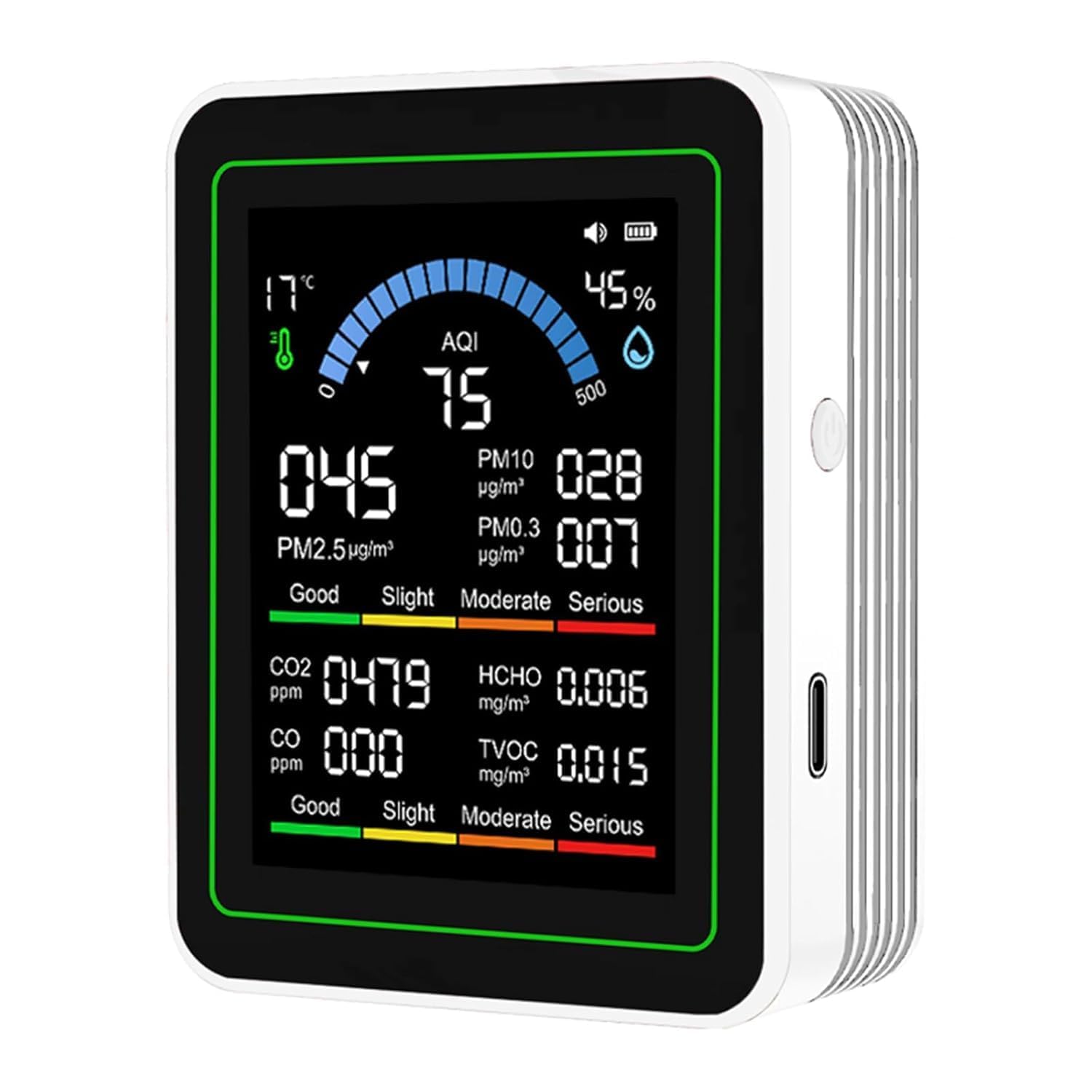SKADIOO Air Quality Monitor Indoor | 10-in-1 Portable Smart Air Quality Tester with CO₂, CO, TVOC, HCHO, PM2.5, PM10, AQI, Temperature & Humidity Display | Rechargeable for Home, Car, Office-image-32