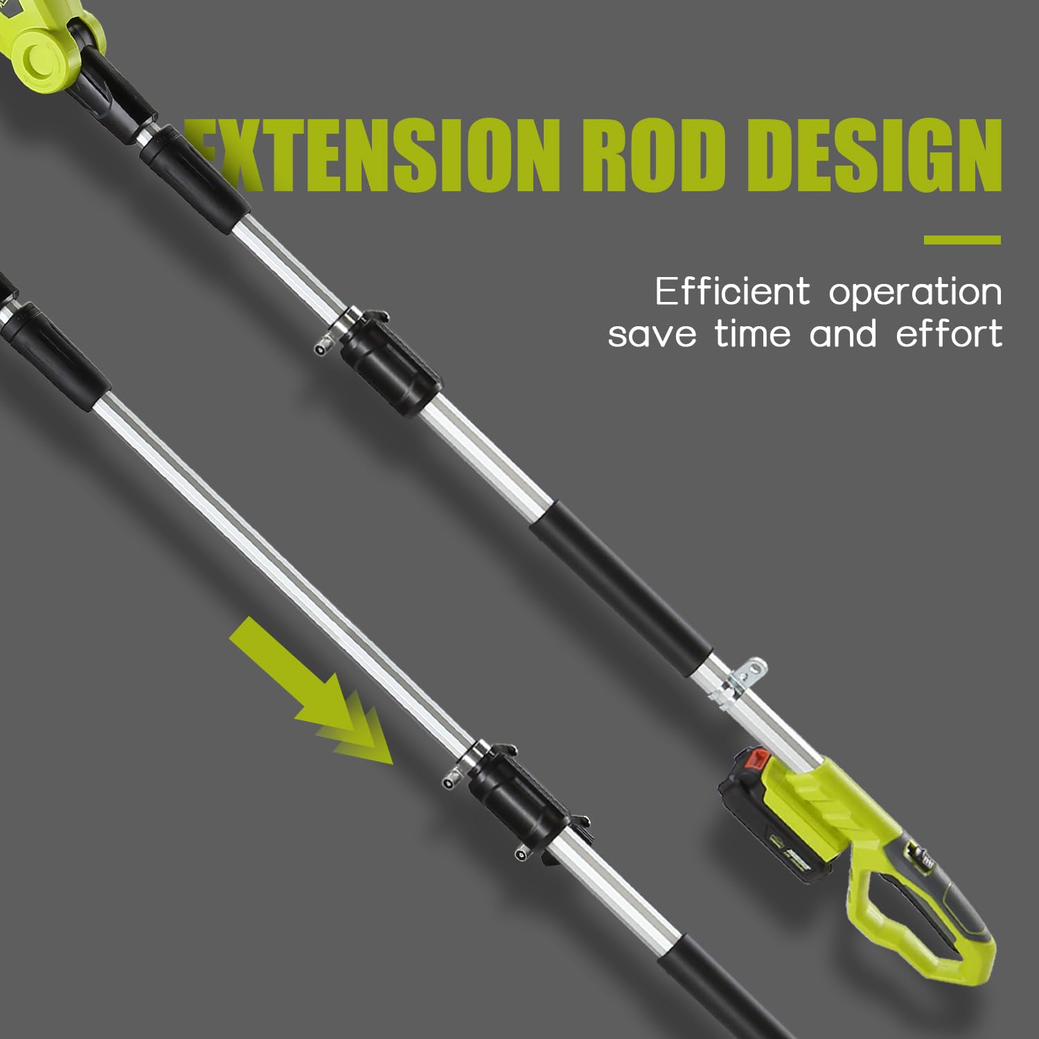 Taille-Haies sur Perche sans Fil téléscopique, DEWINNER Electrique Pole 20V 2.0Ah, (Longueur: 45cm, Capacité: 16mm), avec 1 Batterie Chargeur, Pole d'extension de 2.4M Cutter
