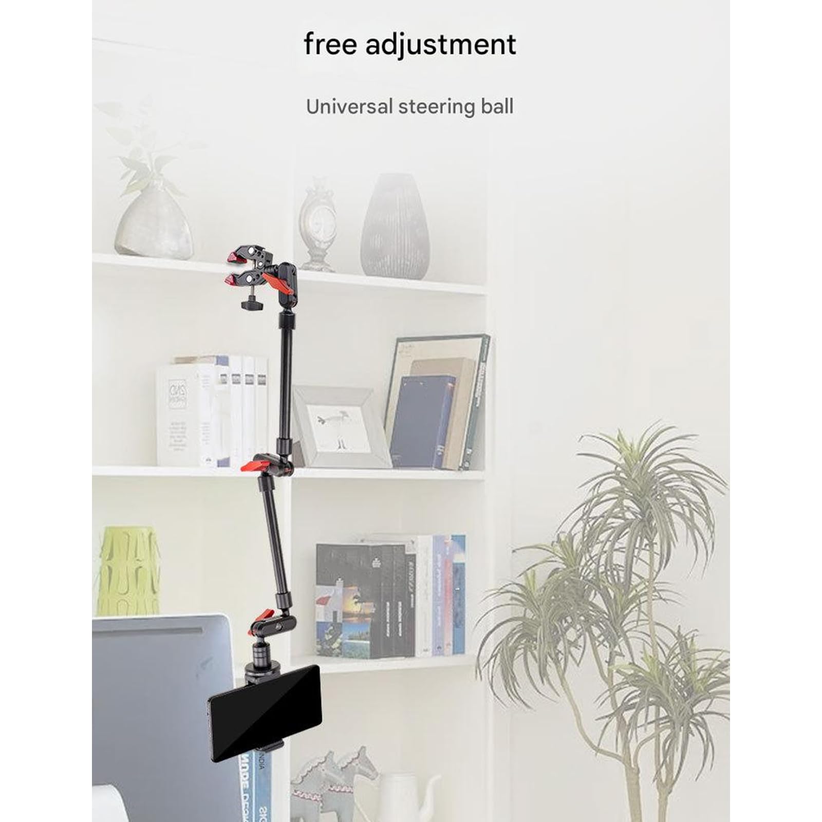 Generico Morsetto per braccio articolato a frizione per webcam smartphone | Morsetto per braccio a frizione regolabile con vite da 1 / 4 pollice per monitor microfono con luce LED, accessori