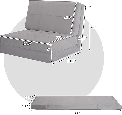 Miniatura 3 de COSTWAY Silla abatible convertible, sofá cama plegable triple ajustable de 5 posiciones, marco de acero, tela de gamuza suave, cama de juego
