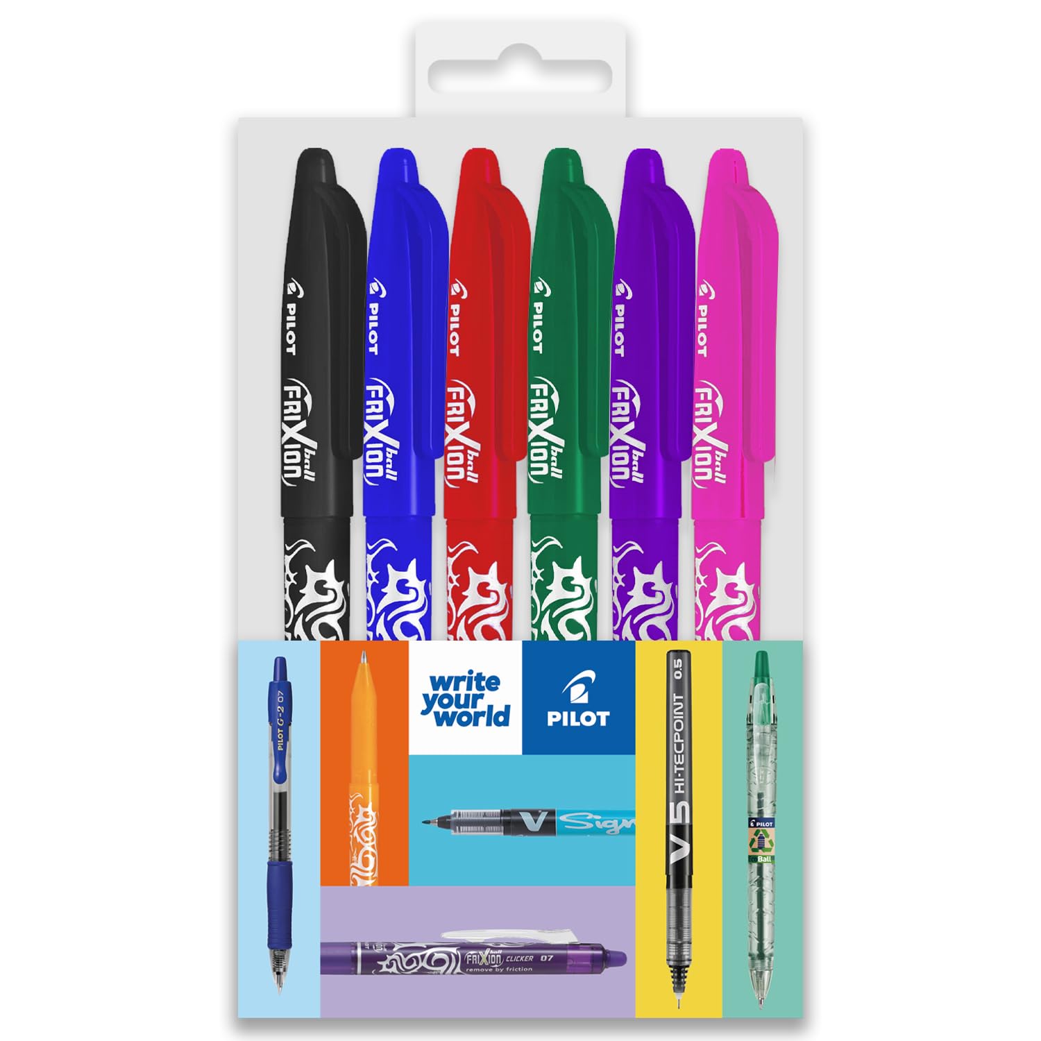 PILOT Frixion Heat/Friction Erasable Rollerball Pen FR7 - Medium Line 0.7mm Tip Nib - In Envelope Gift Packaging - Pack of 6 Colours