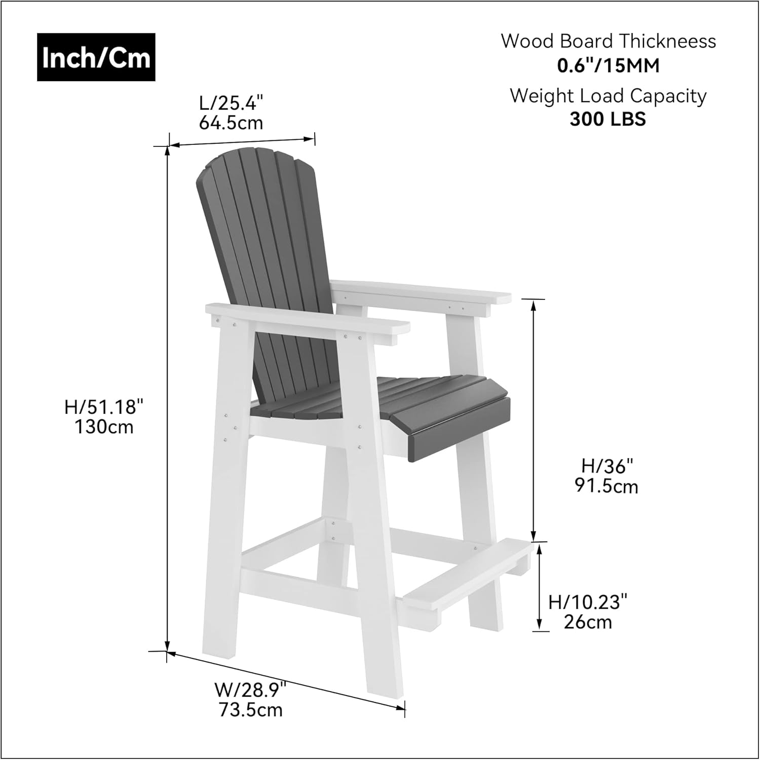 KEVINSPACE Patio Bar Chair Set of 2, Outdoor Barstool, Outdoor Patio Furniture for Balcony, Garden, Porch, Backyard, All-Weather UV Resistant, Made of HDPE, Black and White (Set of 2-Bar Chair)