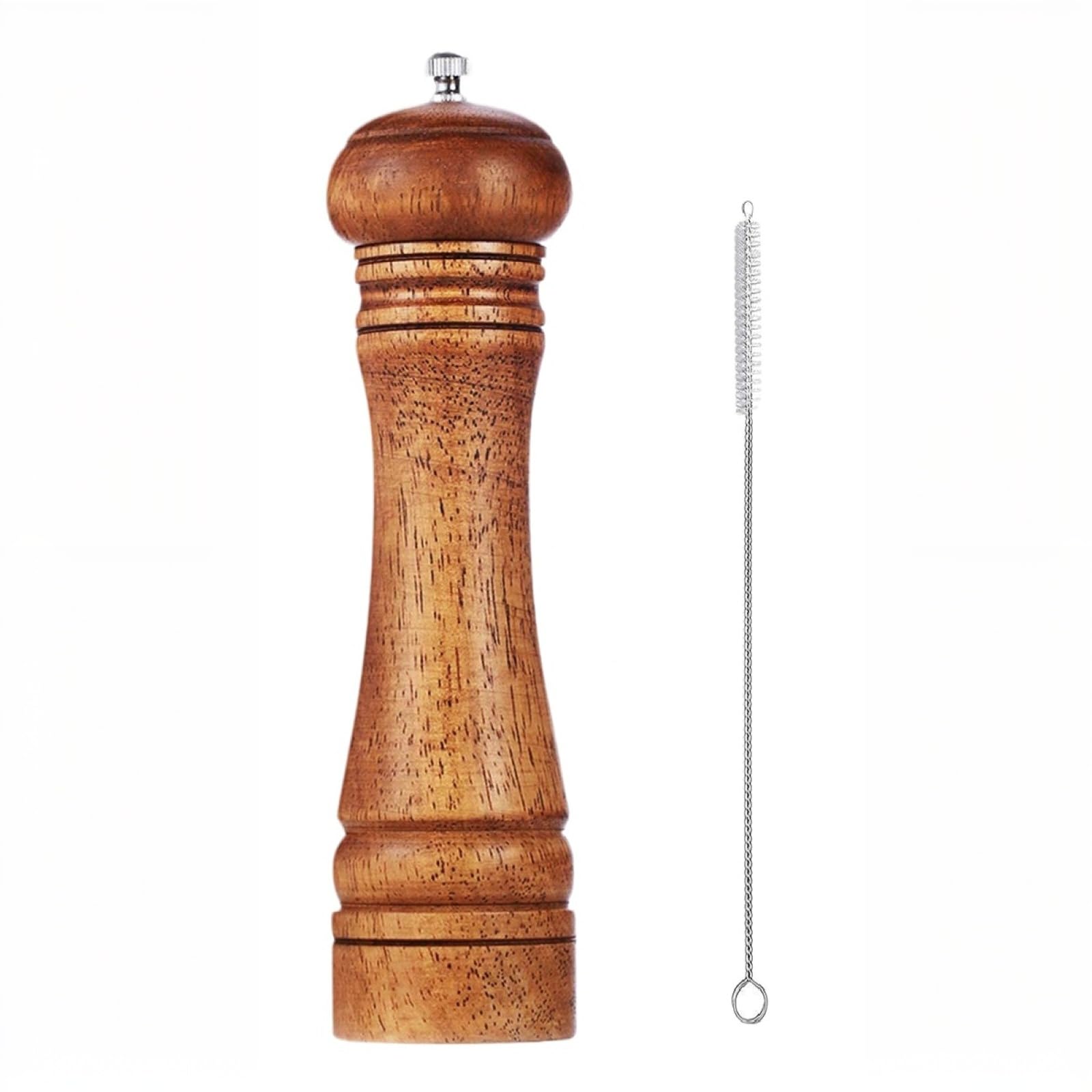 8 Inch Wood Pepper Grinder Pepper Mill,Adjustable Coarseness Wooden Peppermill, Retro Style Ceramic Grinding Mechanism Salt Mill Refillable
