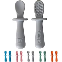 TalkTools ITSY Tiny Silicone Spoons Twin Pack Soft Silicone Self-Feeding Training Spoons for Kids & Toddlers, Anti-Choking Flange Guard and Non-Slip Handle Cloud