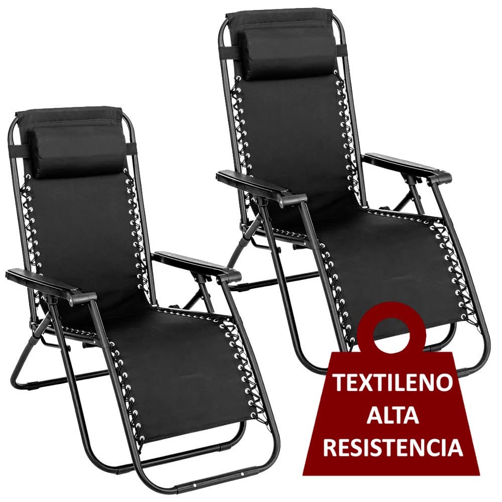 Pack de Sillones tumbona Gravedad Cero Negro Antracita, Reclinables