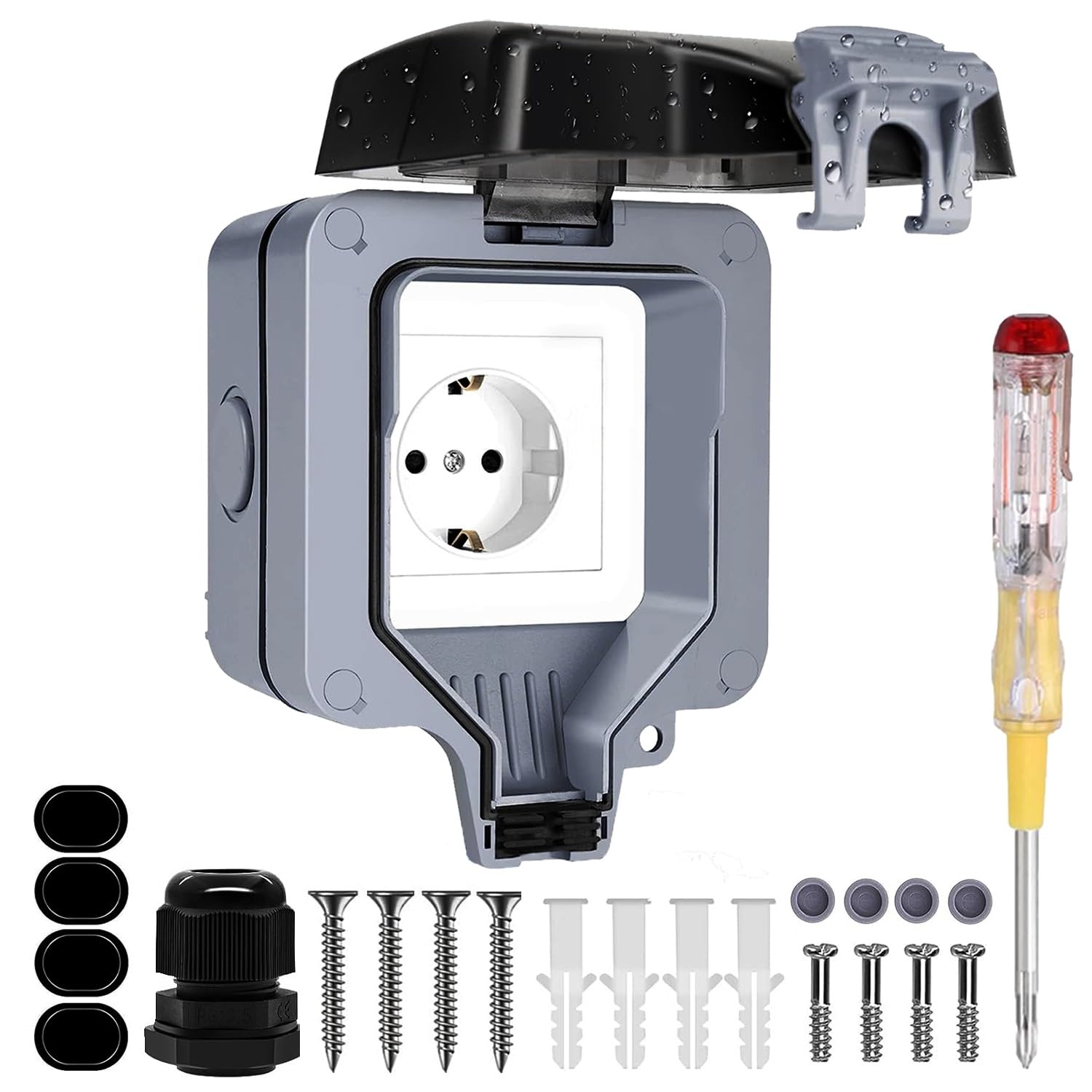 Presa Esterna Impermeabile IP66 Con Interruttore - Scatola Di Derivazione Per Giardino, Bagno, Garage - Foto 5