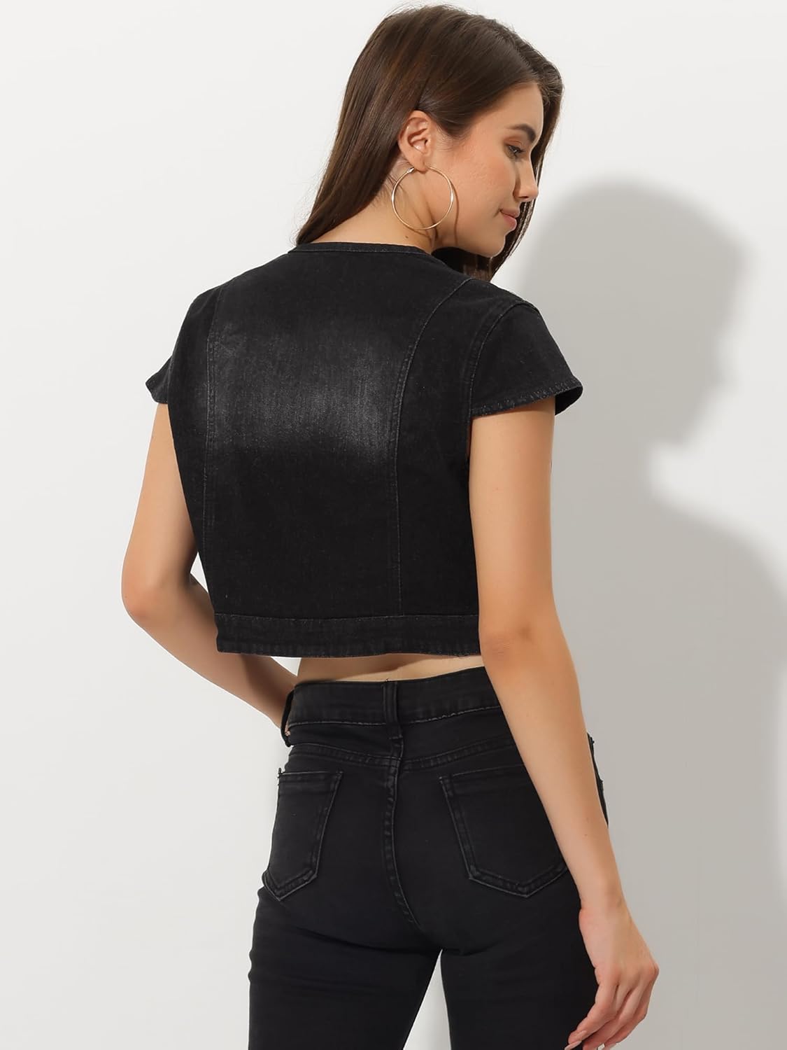 Allegra K Women's Denim Jacket Short Sleeve Jean Jacket Slim Fit Summer Outfits Casual Cropped Jacket - Image 5