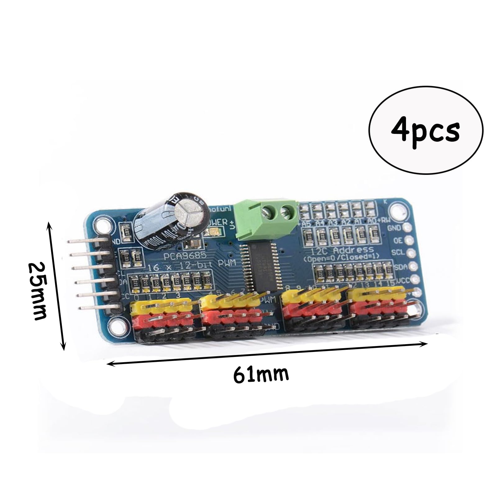 4 szt. PCA9685 PWM sterownik silnika 16-kanałowy, 12-bitowy moduł PWM IIC, rozszerzalny moduł sterownika 16-portowego do robota PWM