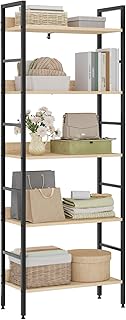 WOLTU Bücherregal, offenes Standregal mit 5 Ebenen, stehendes Regal für Wohnzimmer Schlafzimmer Arbeitszimmer, 60x160x27,5 cm, Schwarz + Helle Eiche