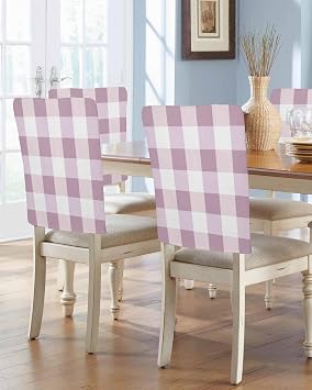 Pink Purple Plaid Chair Covers Set of 6 for Dining Room, Farmhouse Checkered Buffalo Chair Back Cover, Spring Summer Removable Kitchen Chair Slipcovers Seat Protector for Party Banquet