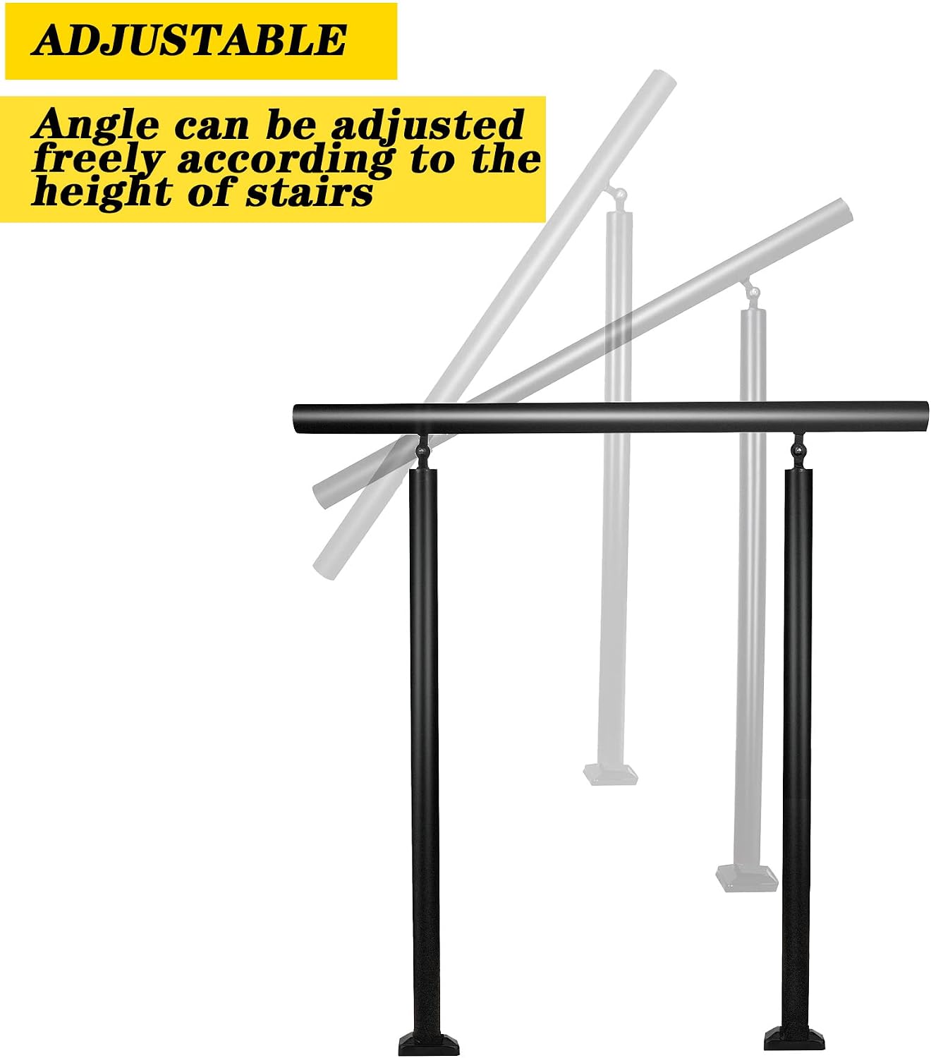 Classic Traditional Handrails for Indoor and Outdoor Steps,Wrought Iron Outdoor Stair Railing Fits for 1 or 3 Step,Adjustable Metal Stair Handrail (3 Steps)