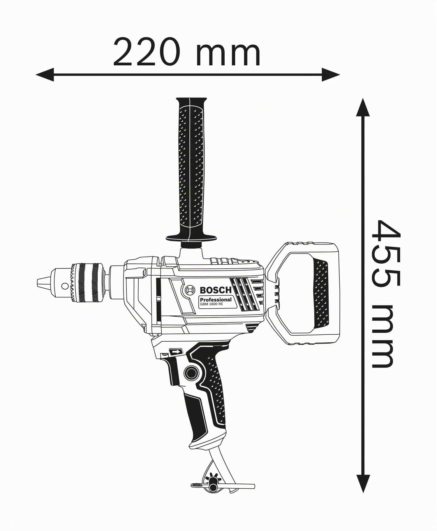 Bosch Professional Trapano GBM 1600 RE (incl. impugnatura supplementare, chiave per mandrino, mandrino a corona dentata 16mm)
