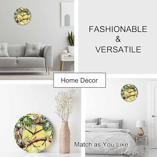 Miniatura 5 de Reloj de pared con estampado de leopardo tropical, árbol salvaje, botánico, naturaleza, hojas, plantas, funciona con pilas, reloj silencioso sin