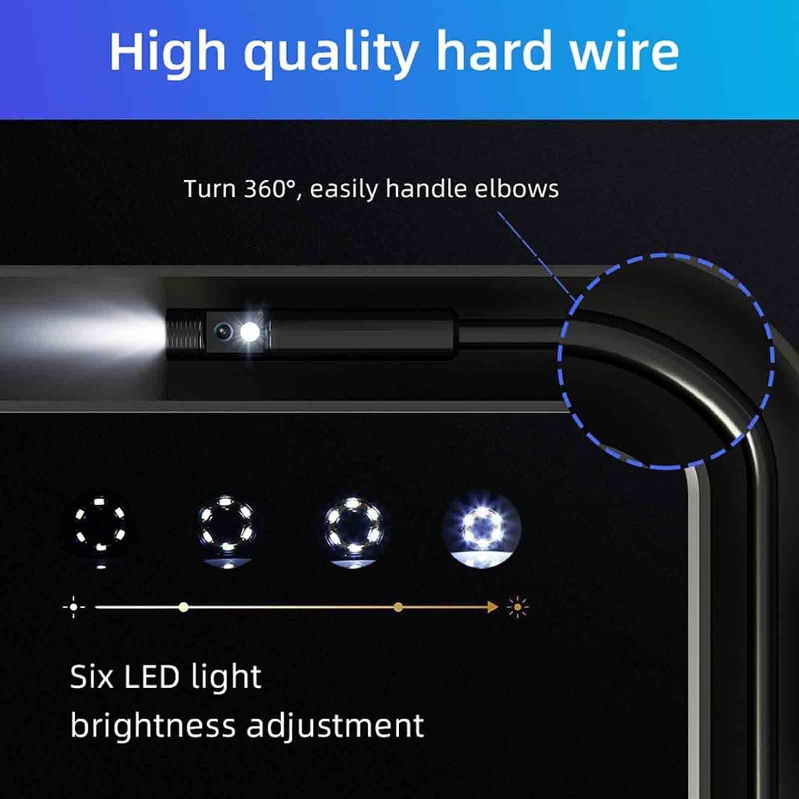Endoscopio a doppia lente, 8 mm HD 5 milioni con telecamera di ispezione wireless a LED, periscopio industriale impermeabile IP68, cavo semirigido per riparazione auto pipeline, per manutenzione auto,