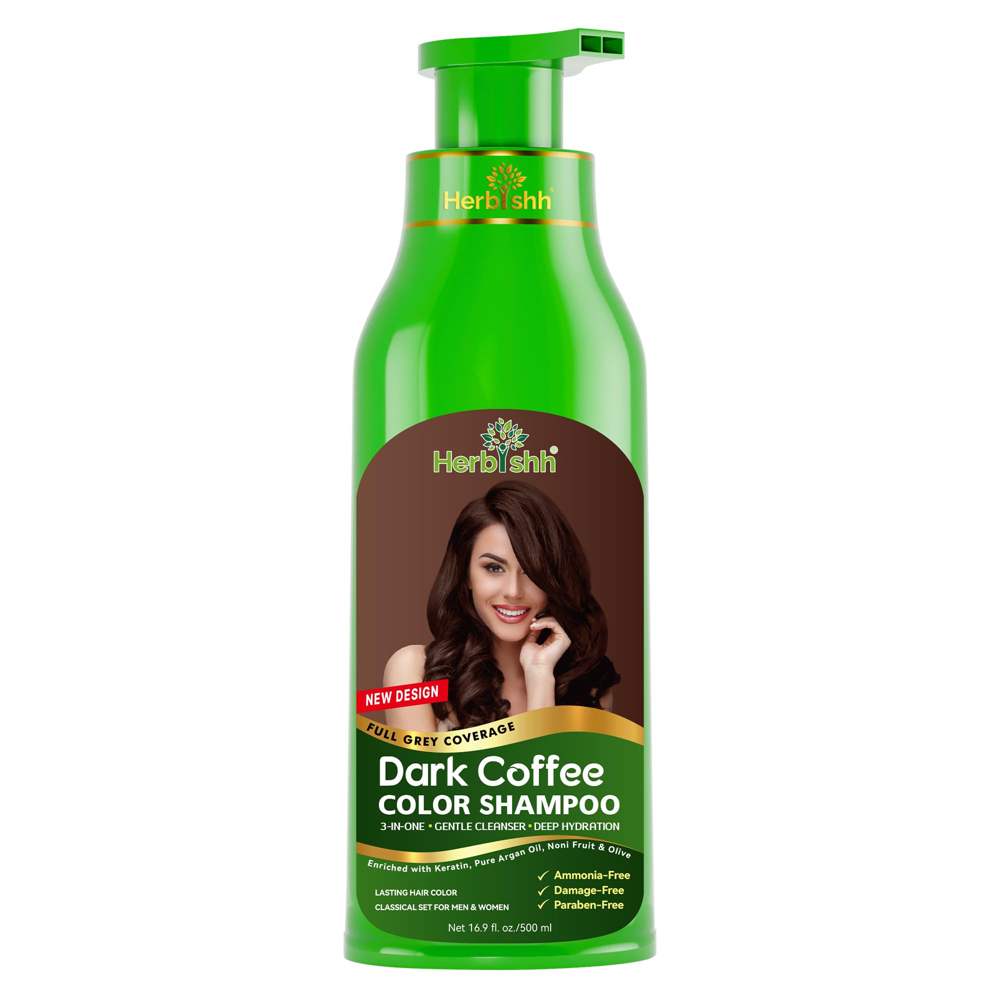 Herbishh Hair Color Shampoo for Gray Magic Dye Colors in Minutes Long Lasting 500ml 3-In-1 Color Ammonia-Free (Dark Coffee)