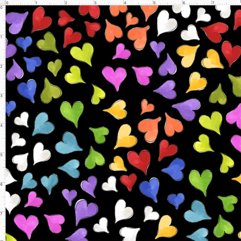 Happy Hearts Black Fabric by The Yard for Quilting