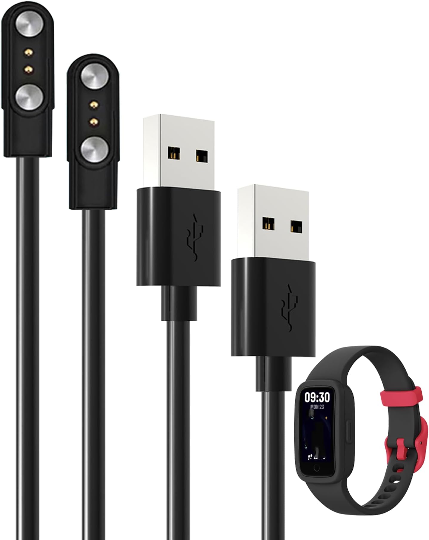 [2 Pack] for BIGGERFIVE Vigor 3/BIGGERFIVE KR05 SmartWatch Charger, Magnetic Replacement USB Charging Cable Compatible with BIGGERFIVE Vigor3 Smart Watch Accessories.(Black)