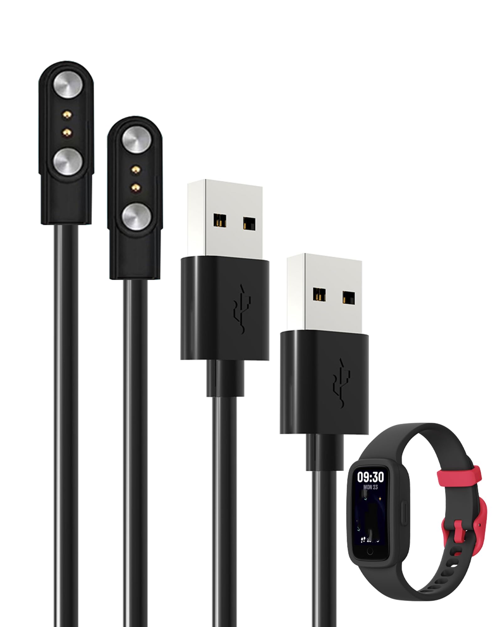 [2 Pack] for BIGGERFIVE Vigor 3/BIGGERFIVE KR05 SmartWatch Charger, Magnetic Replacement USB Charging Cable Compatible with BIGGERFIVE Vigor3 Smart Watch Accessories.(Black)