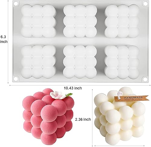 Miniatura 3 de Konrisa Moldes de vela en forma de cubo, moldes de silicona de burbujas 3D de 6 cavidades para hacer velas, molde de pastel para hornear chocolate,