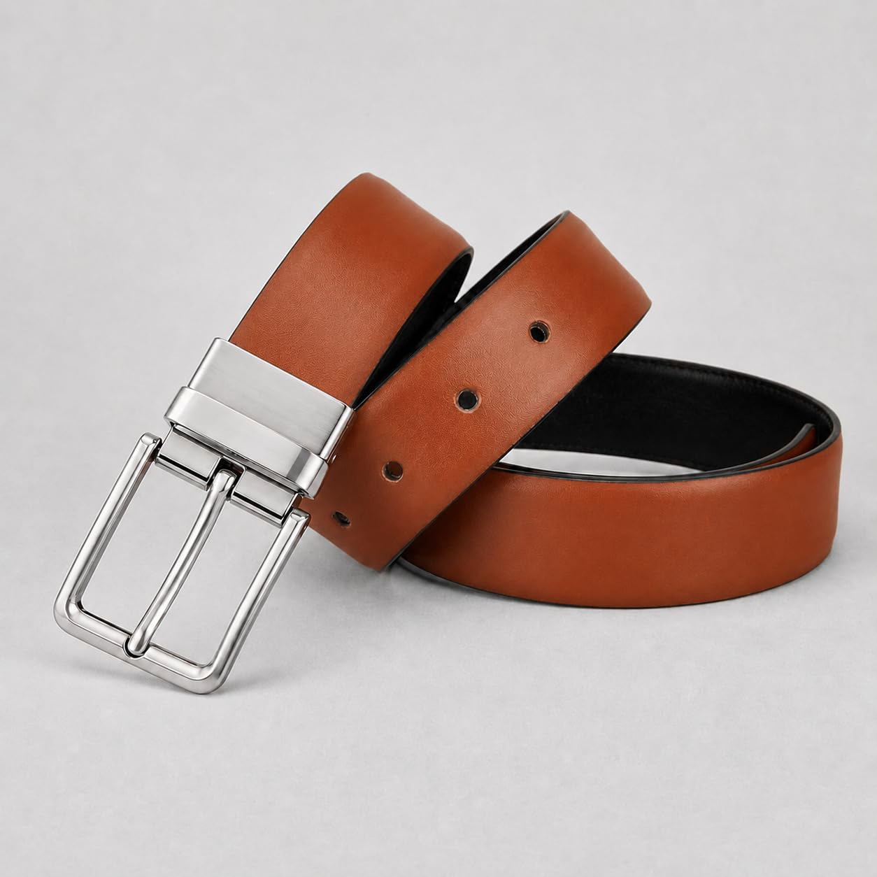 Cinturón Hombre Cuero Piel Reversible Hecho en España, Hebilla Metálica Elegante, Doble Cara Negro/Marino, Ajustable, Estilo Formal Casual para Traje, Oficina, Vaquero y Negocios