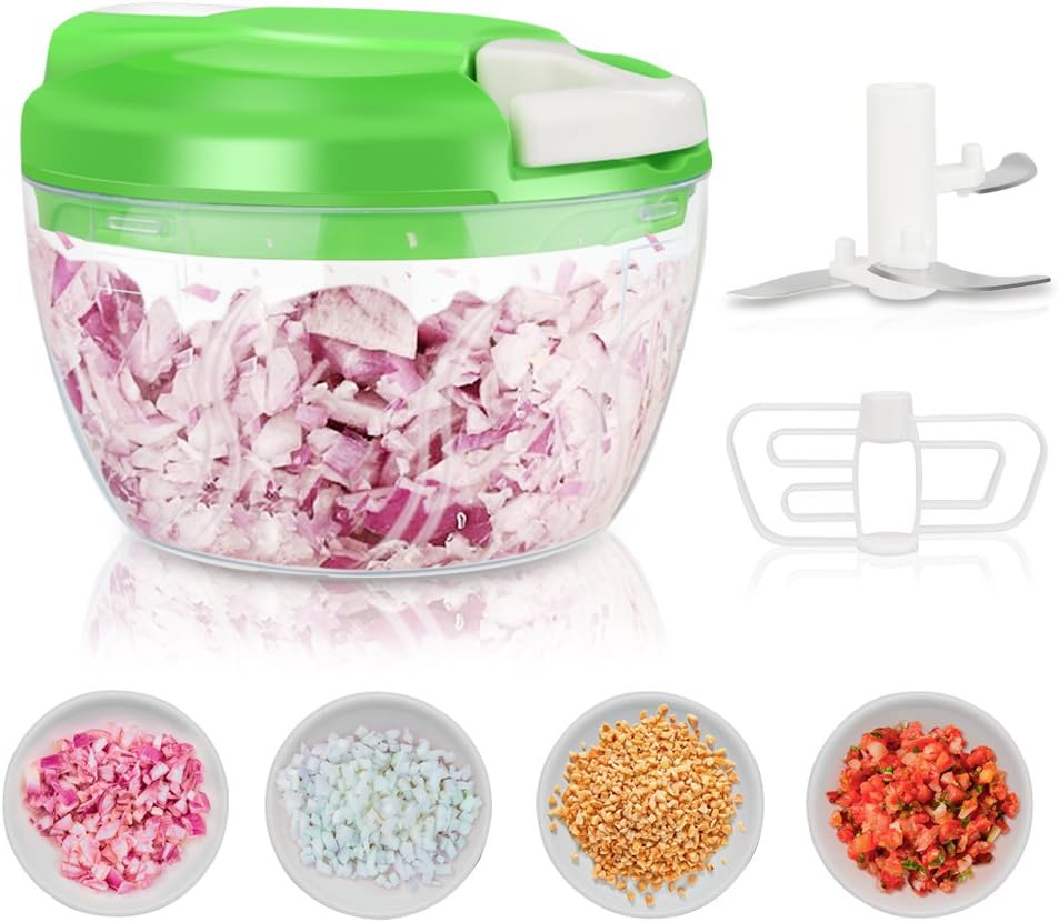 Onion Shredder, Telgoner 520ml Onion Slicer Vegetable Slicer Shredder With 3 Blades Kitchen Manual Multi Shredder Onion Chop Mix for Salad Meat Garlic Nuts Fruit Herb