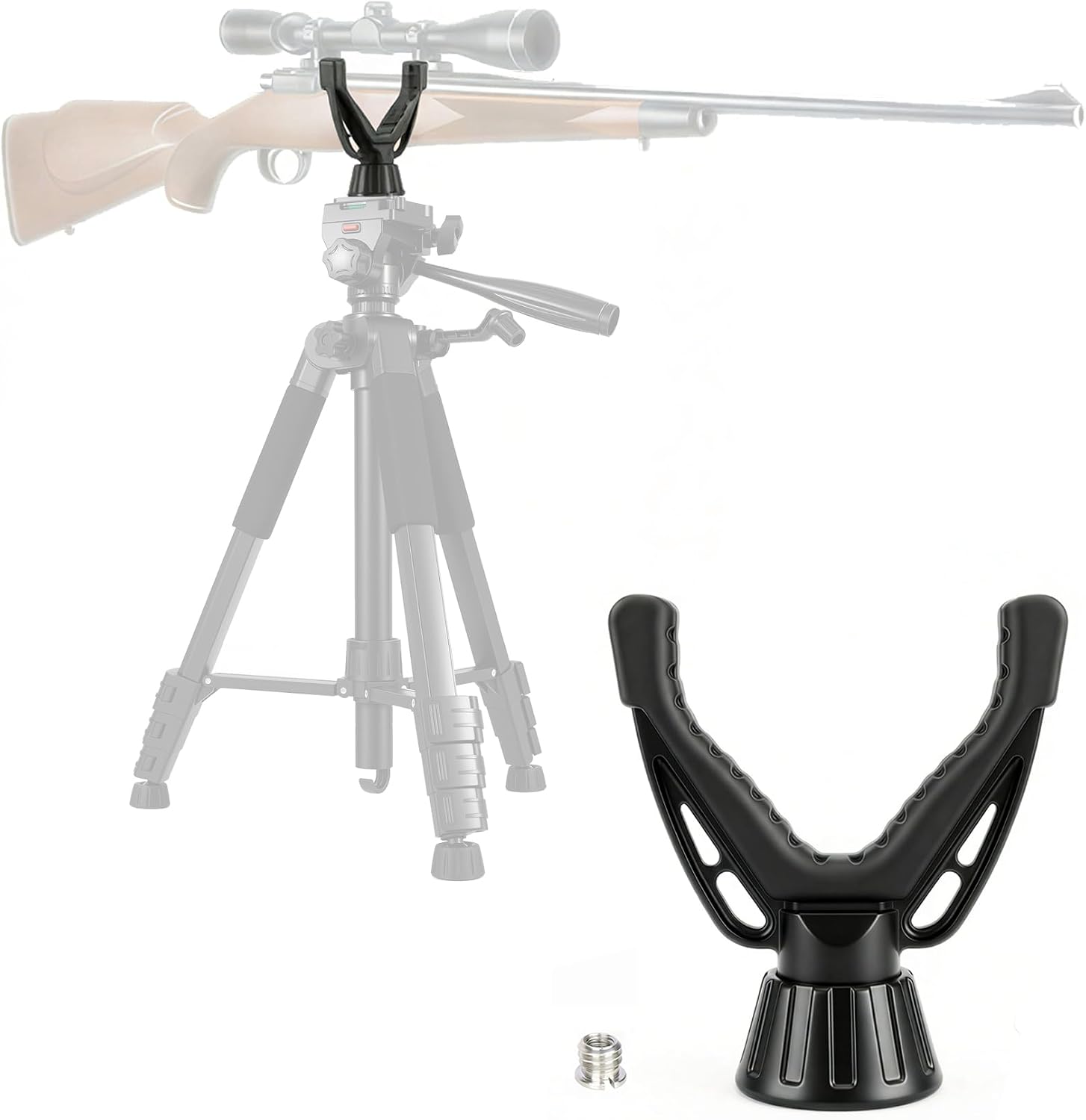 360° Rotating Hunting Rest V Yoke Rifle Rest with 1/4" 3/8" Thread, for ToolCreatrix Hunting Tripod