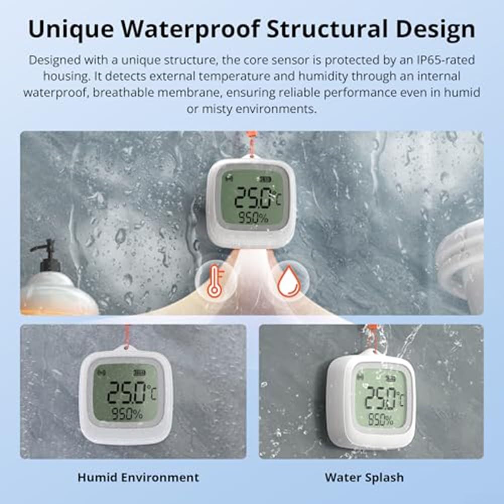 Sensor inteligente de temperatura y humedad, 1 paquete para dispositivo ZIGBEE 3.0 con pantalla LCD, monitoreo en tiempo real impermeable IP65, membrana transpirable para baño de invernadero