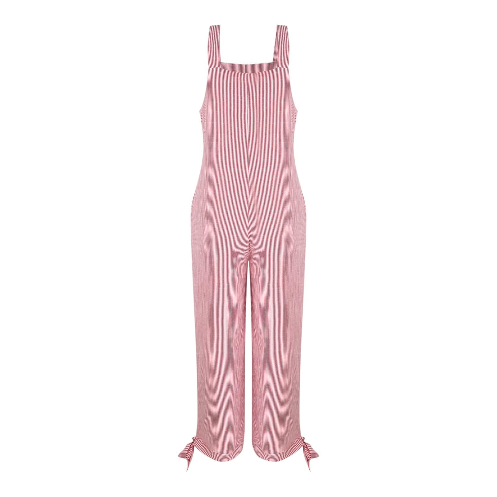 Generisch Salopette da donna lunga a gamba larga, tuta a righe, senza maniche, tuta da spiaggia, oversize, baggy playsuit, leggera e traspirante, pantaloni per il tempo libero, comodi pantaloni estivi