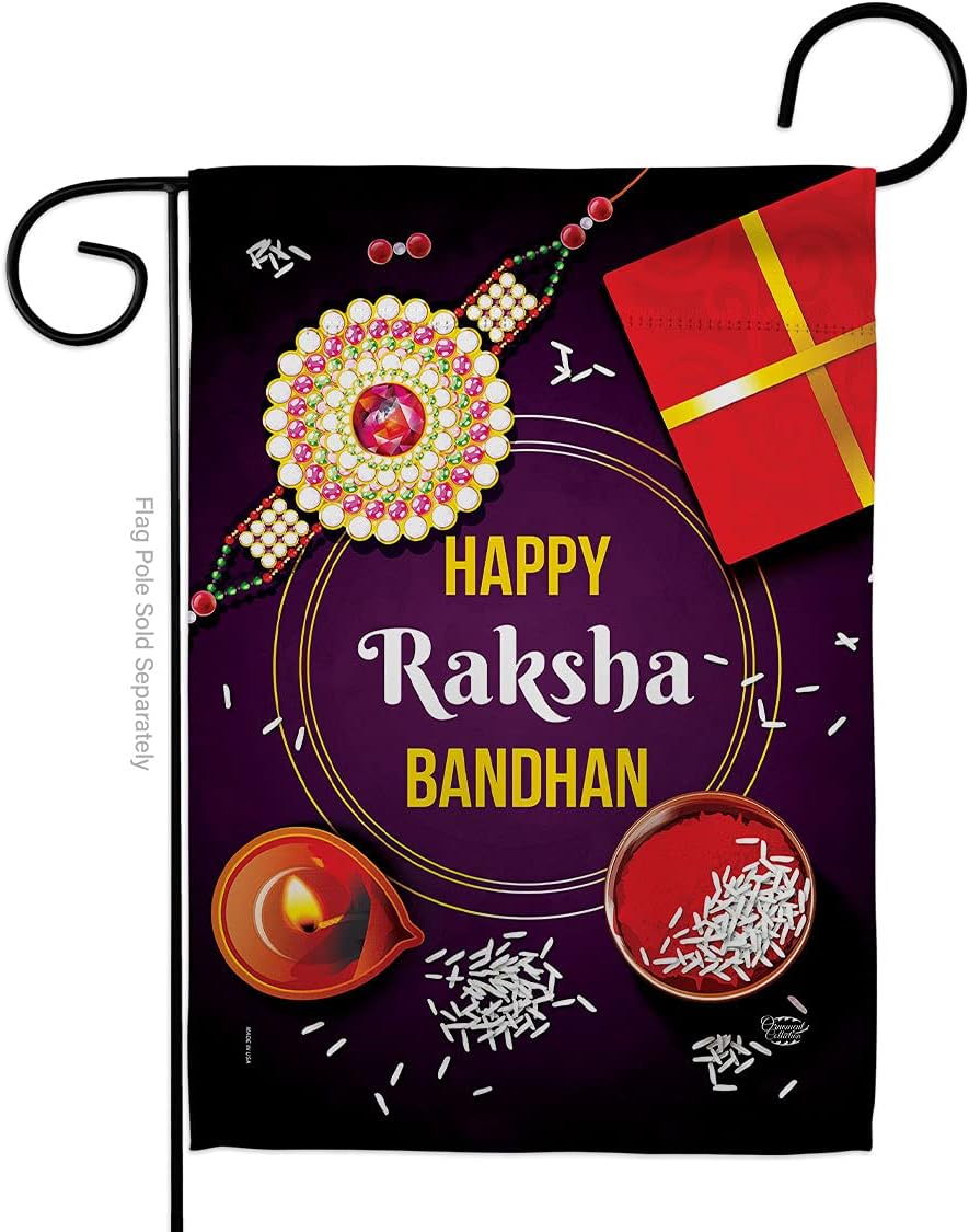 Raksha Bandhan Burlap Burlap Garden Flag Set Wall Holder Celebration Rakshabandhan Hindus Religious Cultural Small Decorative Gift Yard House Banner Double-Sided Made In USA 13 X 18.5