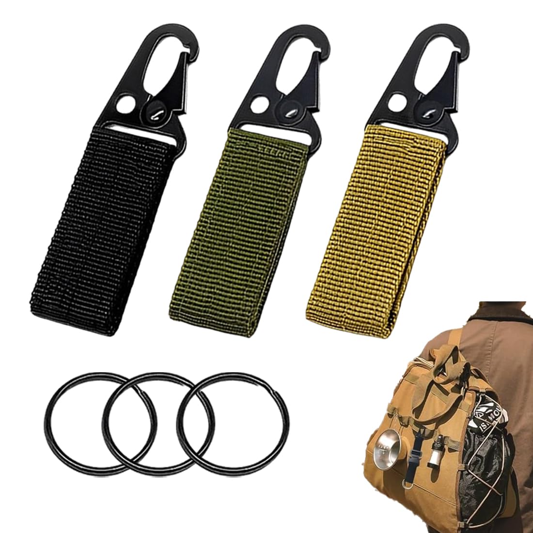 SULIUDAJI 3 Piezas Llavero Táctico Con Cinturón Gancho Clave Multifuncional Hebilla Molle Para Camping Al Aire Libre