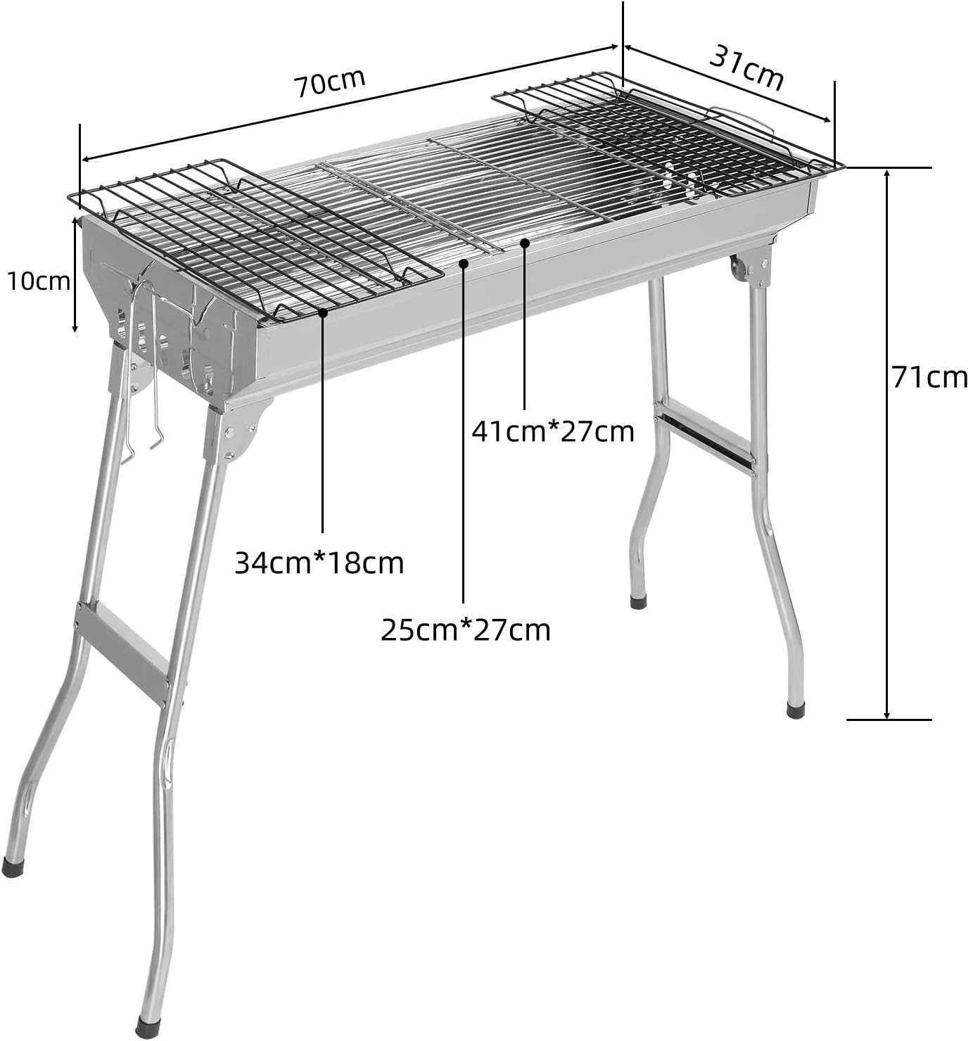LEADZM Barbecue a carbone, in acciaio inox, barbecue pieghevole da campeggio, 70 x 31 x 71 cm, esterno, terrazza, campeggio, barbecue, uso 5-10 persone (70 x 31 x 71 cm)