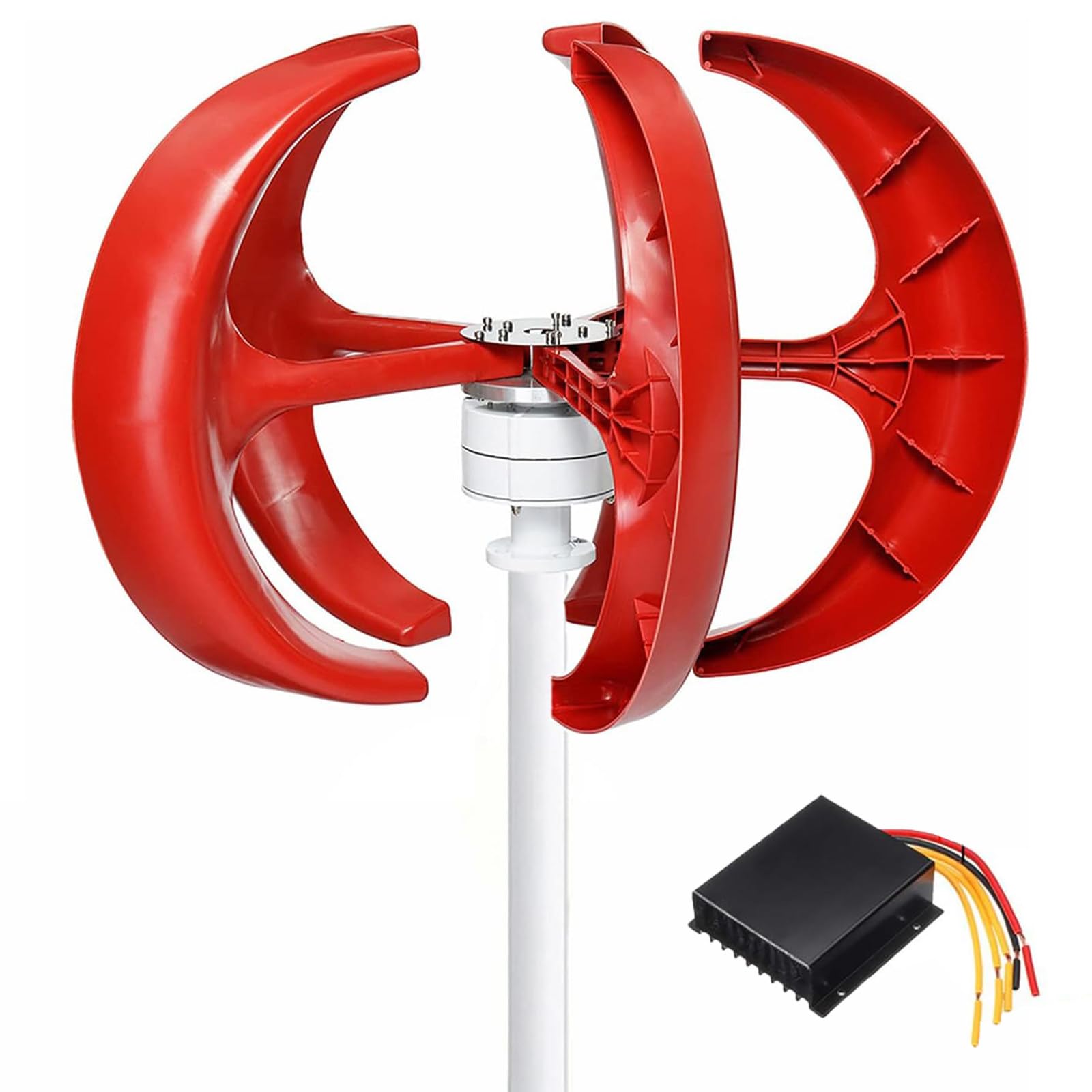 Turbina EóLica 400w 12v 24v Generador de Turbina EóLica Linterna Roja Generador de Viento Vertical Kit de Turbina EóLica de 5 Hojas con Controlador,24V