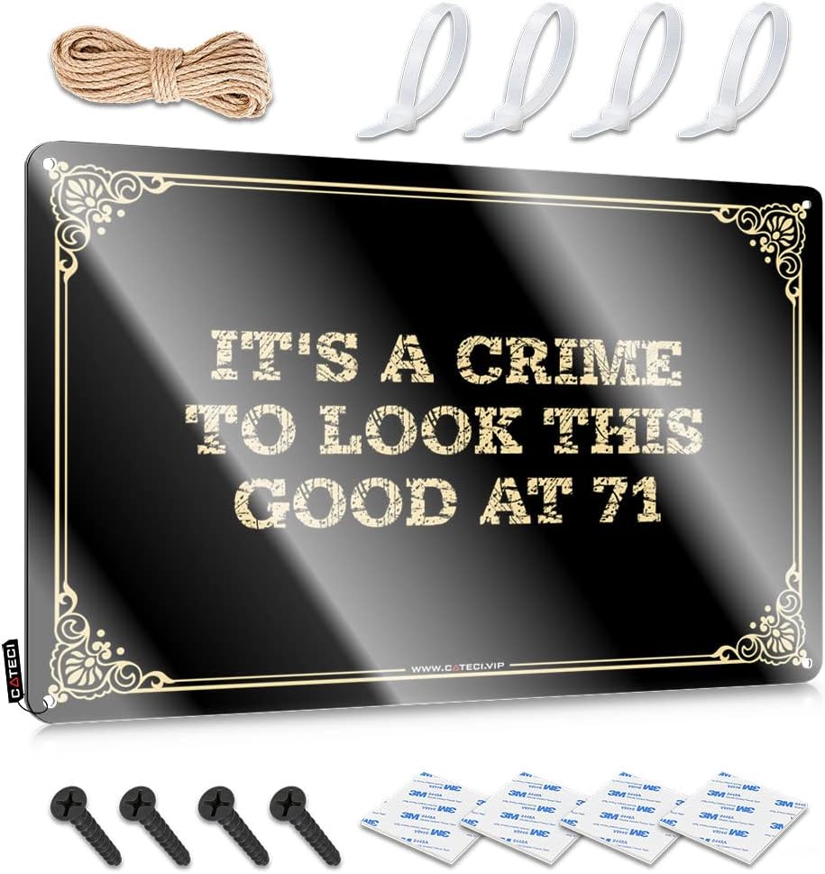 Tinplate Sign Fun Decoration Decor Retro & Decorative Bar Folded Edge : It's A Crime To Look This Good At 71 Vintage Star Wall Decor | Funny Humorous Wall Decor Plaque