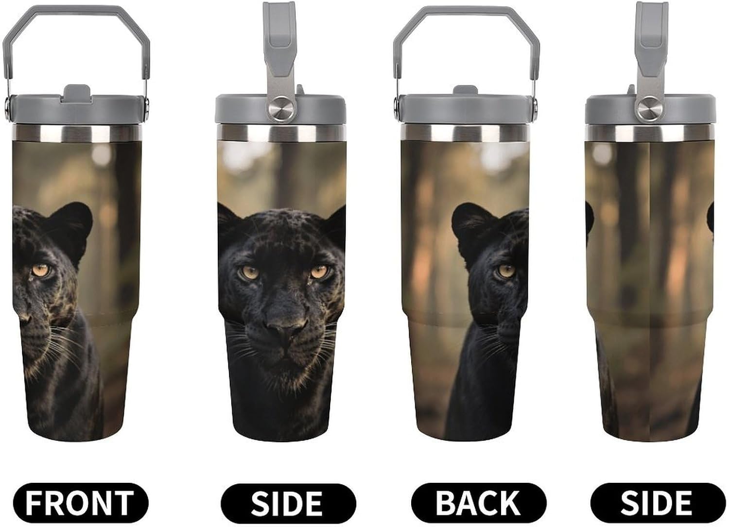 Black Panther Travel Mug Cup 30 Oz Tumbler with Handle Insulated Tumblers with Lid And Straw Large Metal Sports Water Bottle Jug for Gifts Party Office Coffee
