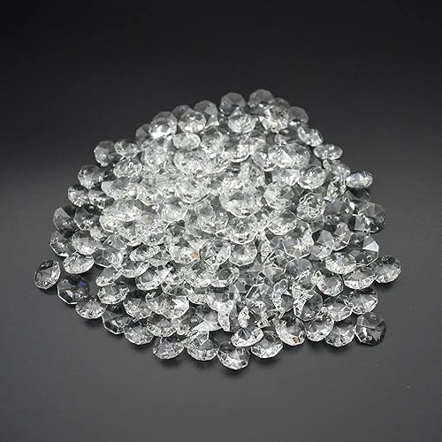 YQSDG Juego de 200 cuentas de cristal K9 transparentes de 0.551in con cadena de refracción de cristal, parte de prismas octogonales, cuentas para