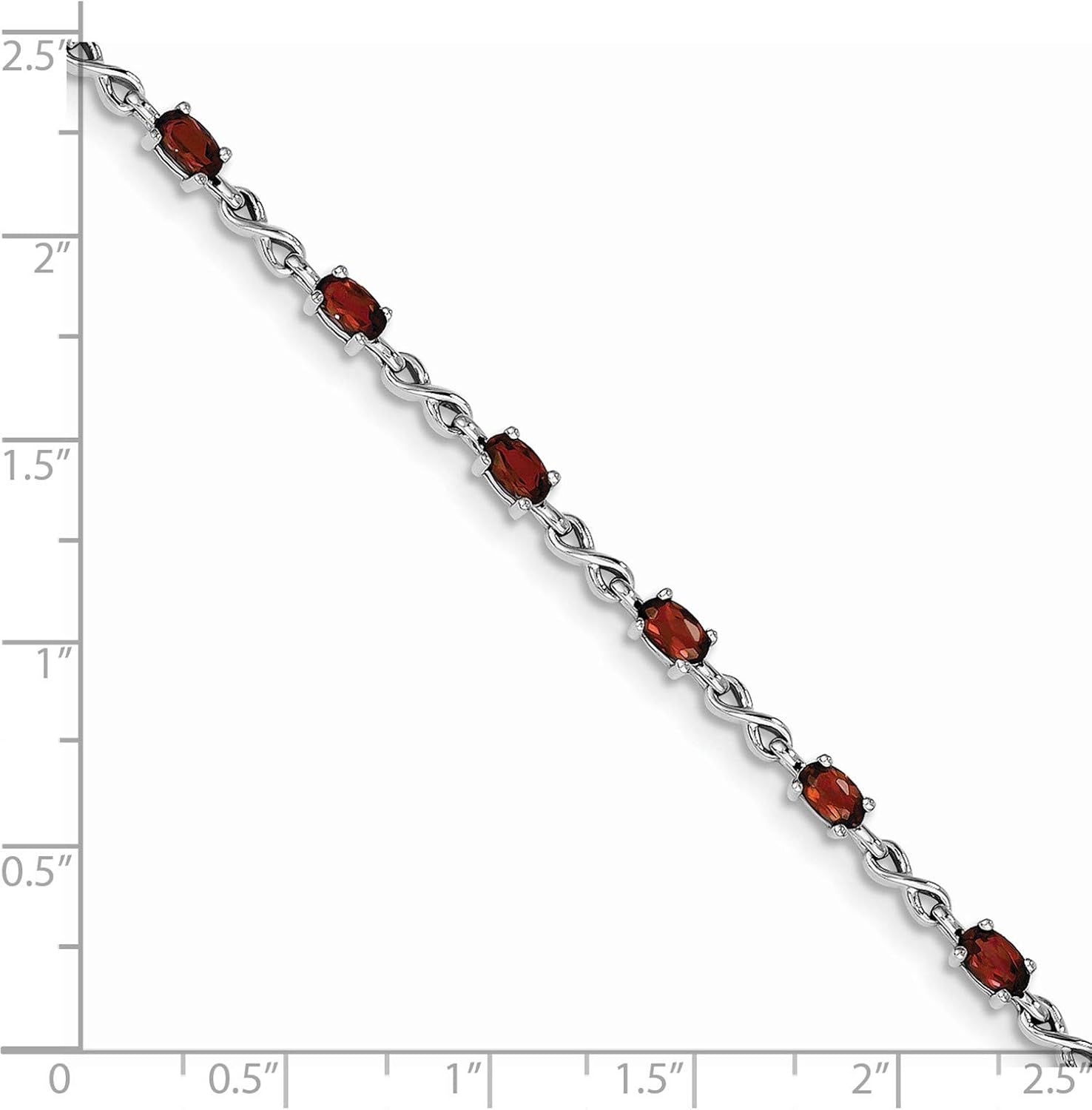 Sterling Silver Rhodium-Plated Garnet Bracelet (Length=7)