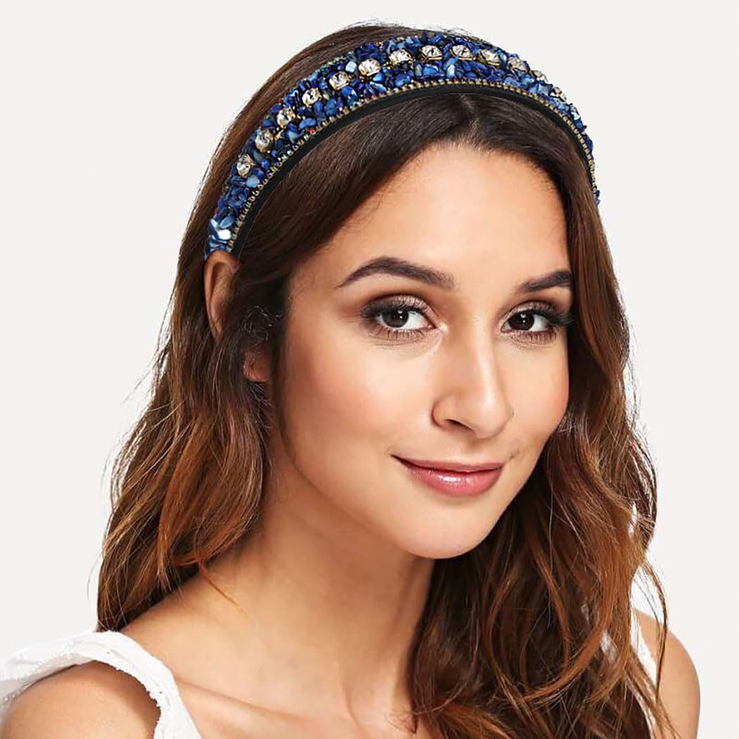 Rhinestone Wide Headband Navy Blue Hairband Sparkly Crystal Head Bands Colorful Diamond Headhoop for Women (Type A) - Image 4