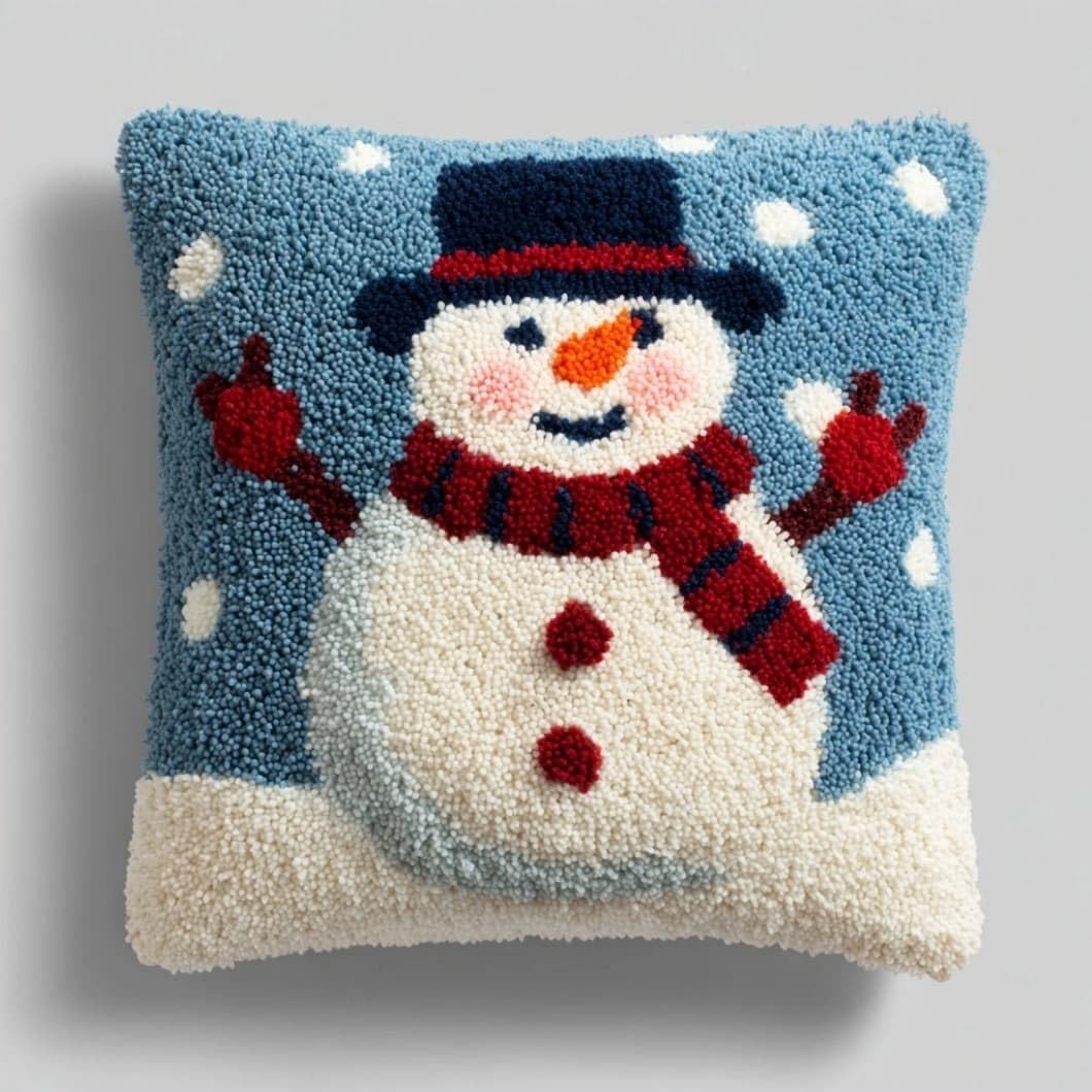 AxiangziK Latch Hook Pillow Kit Christmas Snowman 43X43Cm