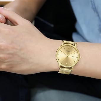 BUREI Stylish Men's Watches Minimalist Ultra Slim Date Large Face Watch with Teacher Strap