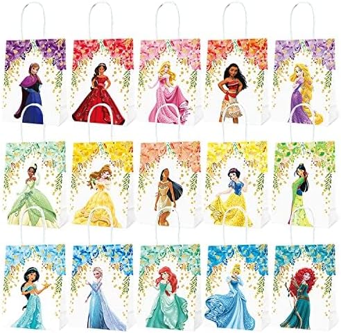15 bolsas de fiesta de princesa, decoraciones de cumpleaños, bolsas de papel, suministros de fiesta para niñas, 15 patrones