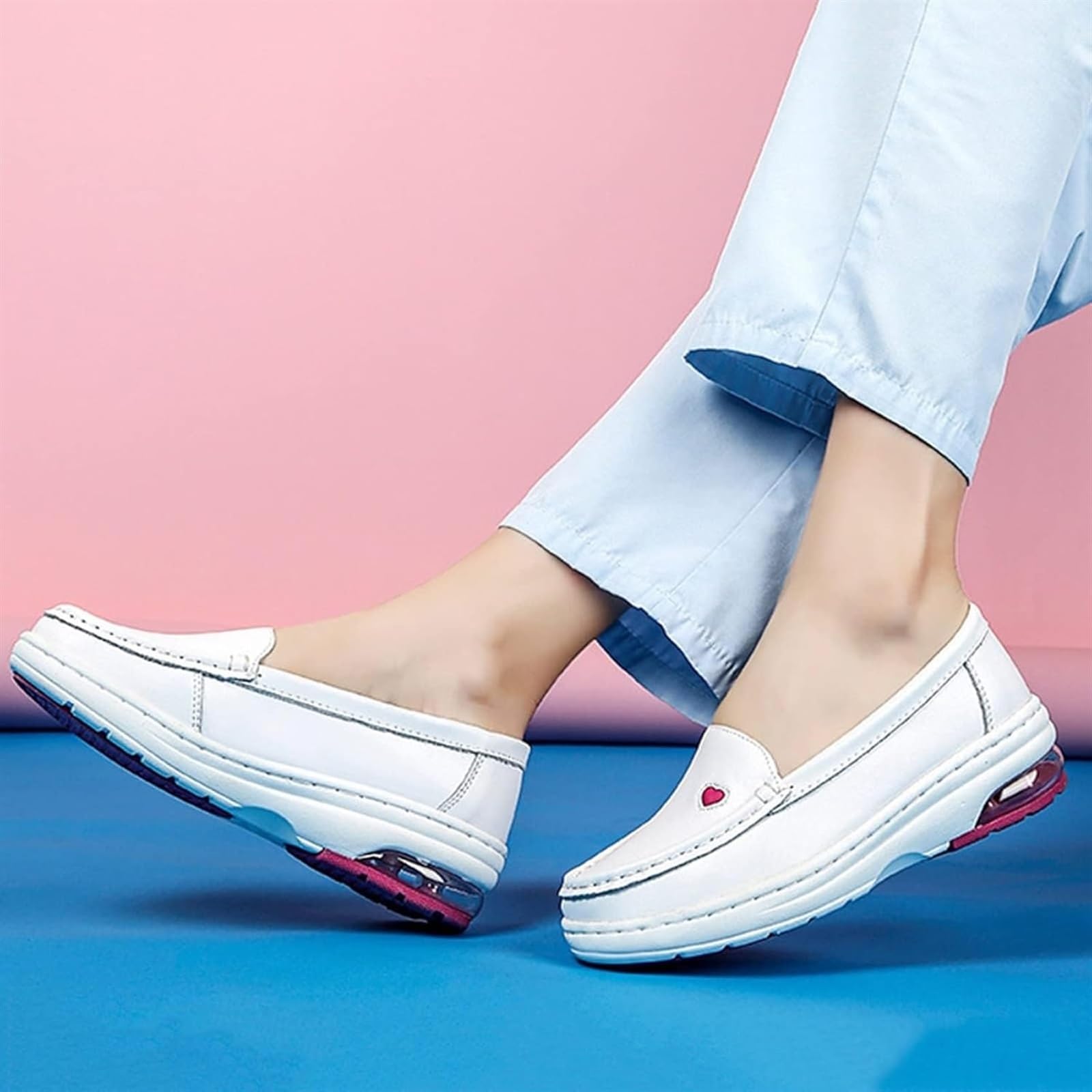Zapatos de Trabajo de Chef para Mujer, Antideslizantes, de enfermería, Blancos, cómodos, de Cuero, sin Cordones, Planos para Enfermera de Hospital.