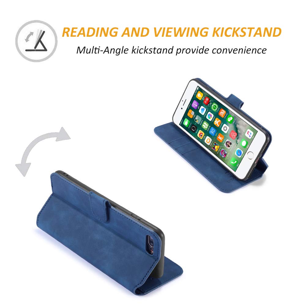 UEEBAI Case for iPhone SE 2022 5G/iPhone 7/iPhone 8/iPhone SE 2020,Luxury PU Leather Case Vintage Wallet Flip Cover [Card Slots] [Magnetic] Stand Folio Shockproof Protection for iPhone SE3/SE2 - Blue