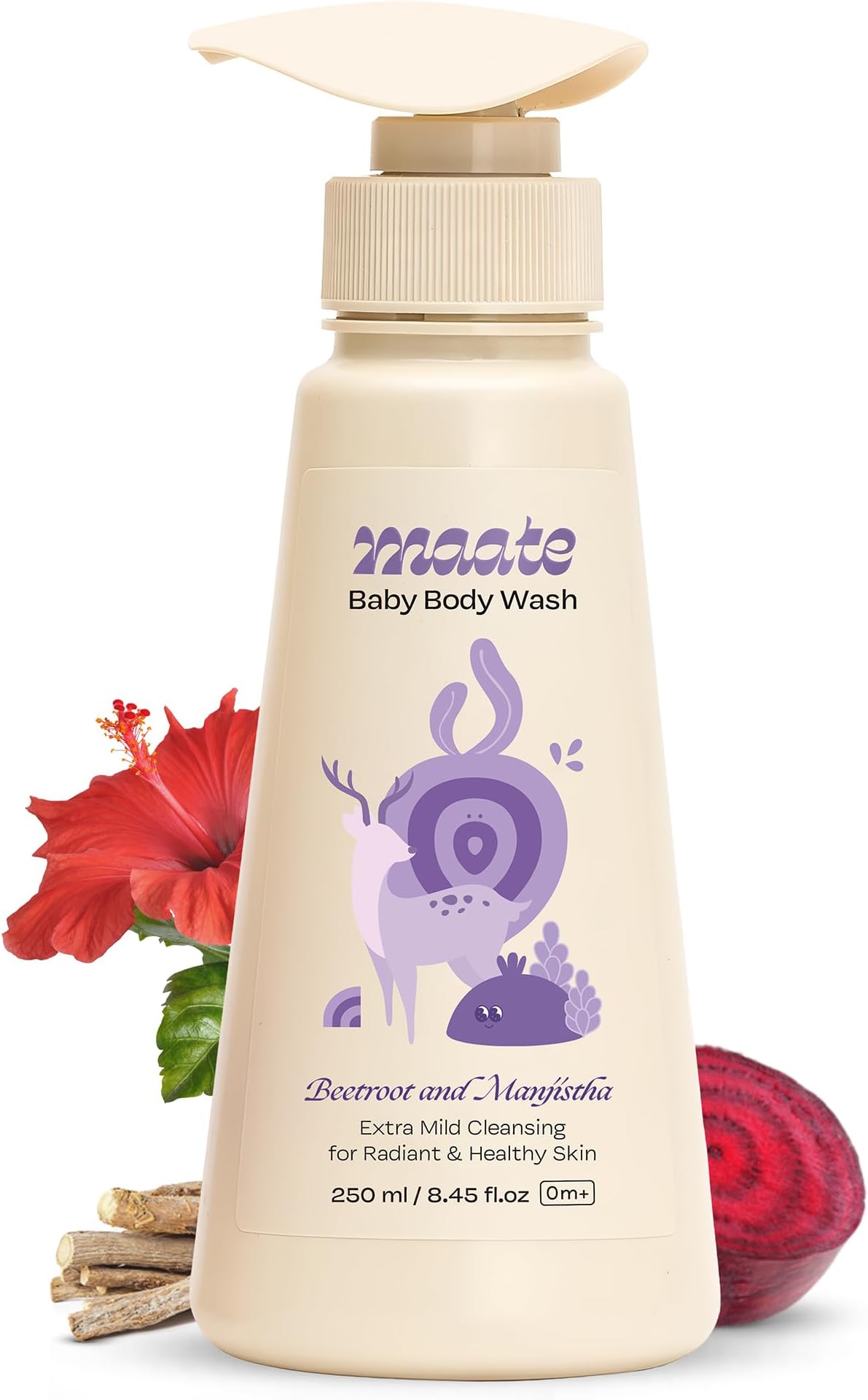Maate Baby Body Wash | With Ayurvedic Herbs Beetroot, Manjistha & Neem extracts | Body Wash for Dry & Sensitive Skin | Natural & Vegan | Tear-free & pH Balanced | Soap Free (250ml (Pack of 1))