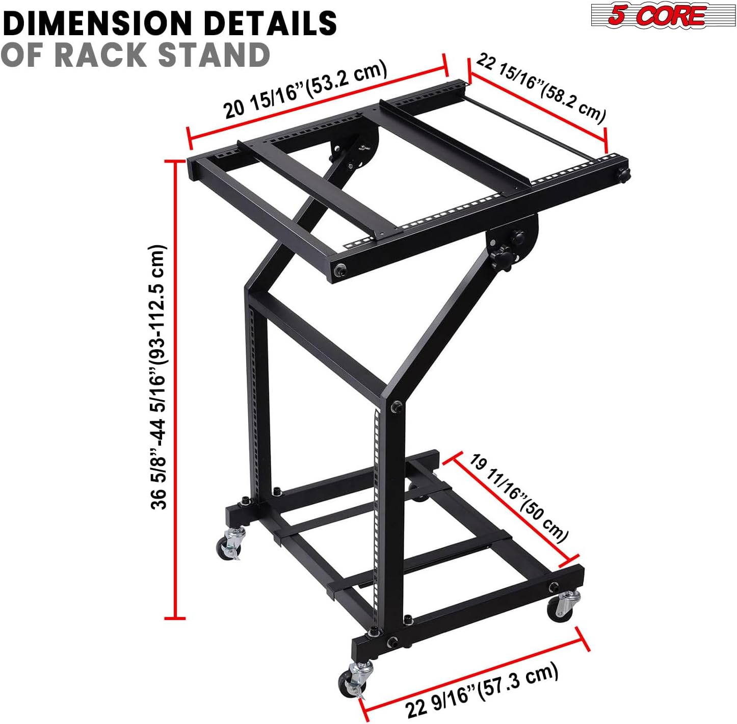 5 CORE Mixer Stand 330 lbs Capacity 9U Professional Audio Rack Mount Adjustable Rolling DJ Cart with Wheels Heavy Duty – RACK STAND 9U