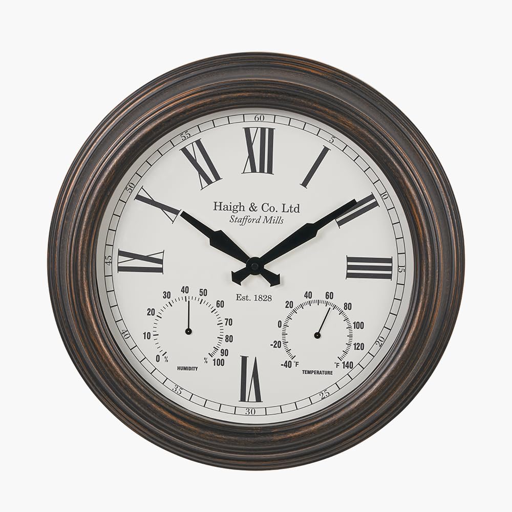 Pacific Lifestyle Antique Bronze 42Cm Glass Wall Clock For Living Room | Large Round Wall Clock With Dome | Analogue Battery Operated Wall Mounted Clock (Antique Bronze)