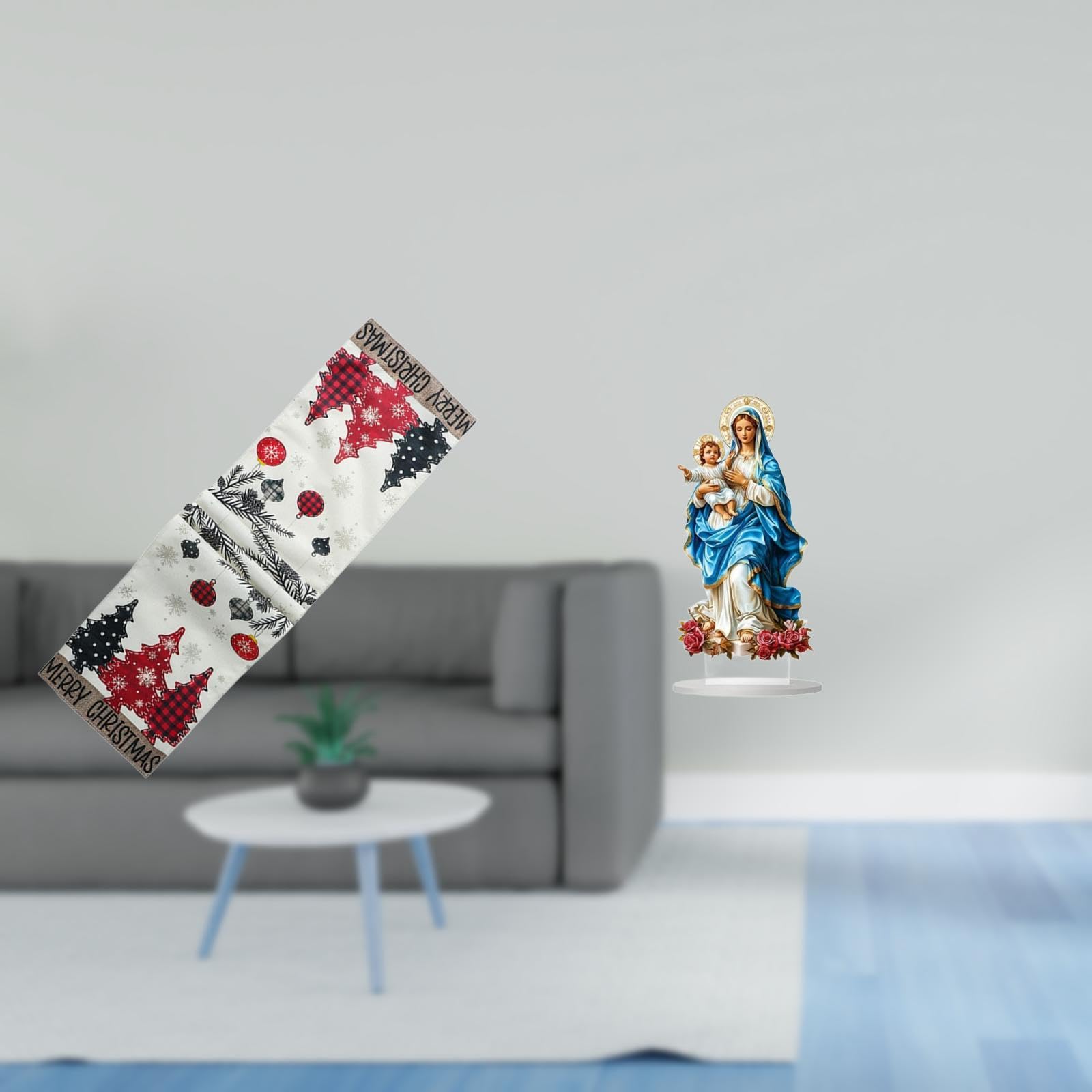 BNF® Table Runner Dresser Scarf Seasonal Winter Reusable Xmas Tree Tablecloth for Cabinet Holiday Coffee Table Farmhouse 2D Acrylic Desktop Decor DIY Unique Gift Tabletop Ornament Home Decor for