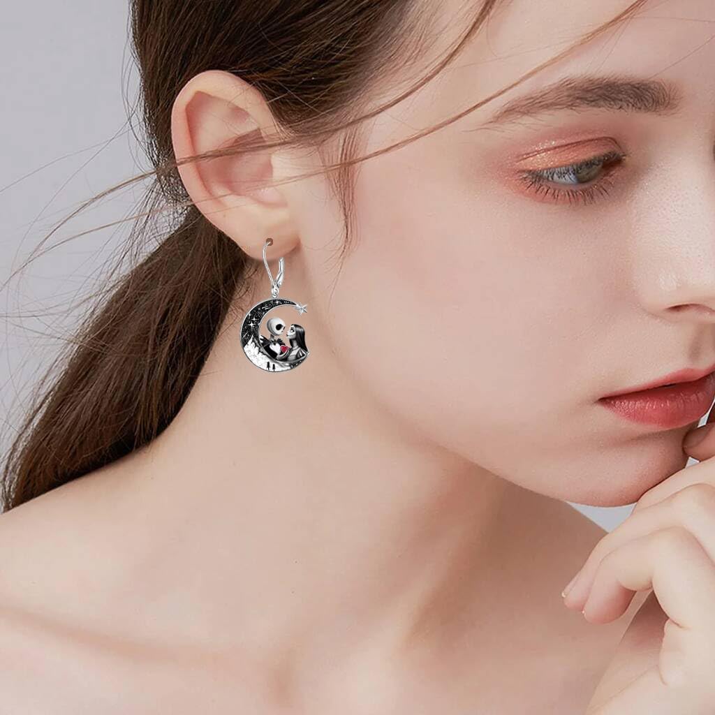 Jack and Sally Earrings 925 Sterling Silver Nightmare Dangle Earrings Halloween Jewelry Gifts for Women