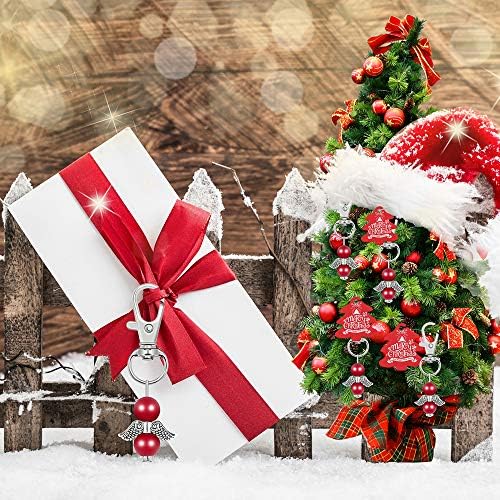 24pcs Christmas Angel Favor Keychains with Organza Bags and Kraft Gift Tags Baptism Favors Guardian Angel Pendant Christening First Communion Gifts for Christmas Tree Baby Shower Wedding Party Favors