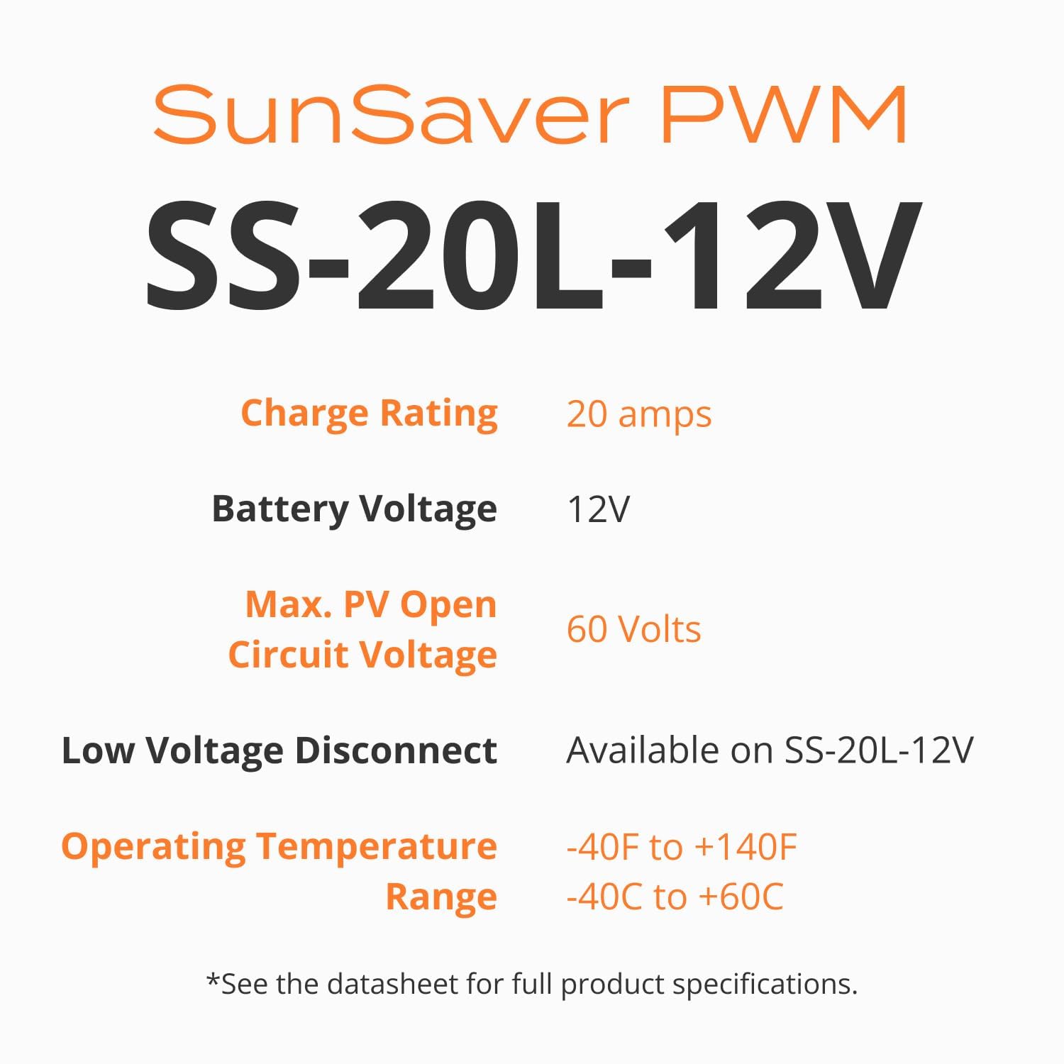 Morningstar SunSaver 20A PWM Solar Charge Controller (SS-20L-12V) - Solar Panel Regulator for 12V Batteries, Four Stage Battery Charging, LVD, HazLoc Rated, Low Noise, 5 Year WTY - Designed in the USA